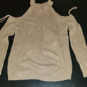 Brown Open Shoulder Crew Neck Casual Small Sweater Comfy Unique
